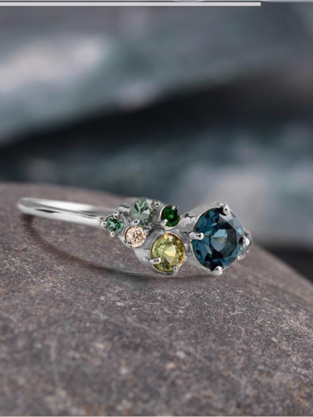 NIB Sterling Silver lab created Multi-Gem Green & Blue Ring size 7.5 never worn. - Picture 3 of 6